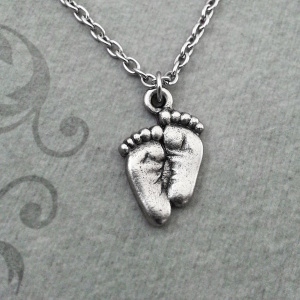 Baby Feet Necklace SMALL Foot Jewelry Footprints Pendant Silver Feet Necklace Baby Shower Gift New Baby Gift New Mom Gift Baby Necklace