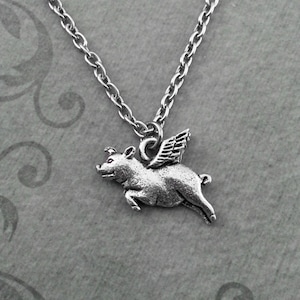 When Pigs Fly Necklace, VERY SMALL Pig Jewelry, Flying Pig Necklace, Farmer Gift Farm Jewelry, Good Luck Gift, Good Luck Necklace Pig Gift