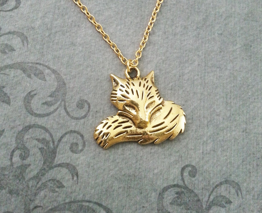 Fox Necklace Gold Fox Jewelry Fox Pendant Necklace Sleeping Fox Charm