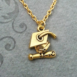 Graduation Cap Necklace VERY SMALL Gold Graduation Necklace Graduation Jewelry Commencement Gift Graduation Gift Diploma Necklace Grad Gift