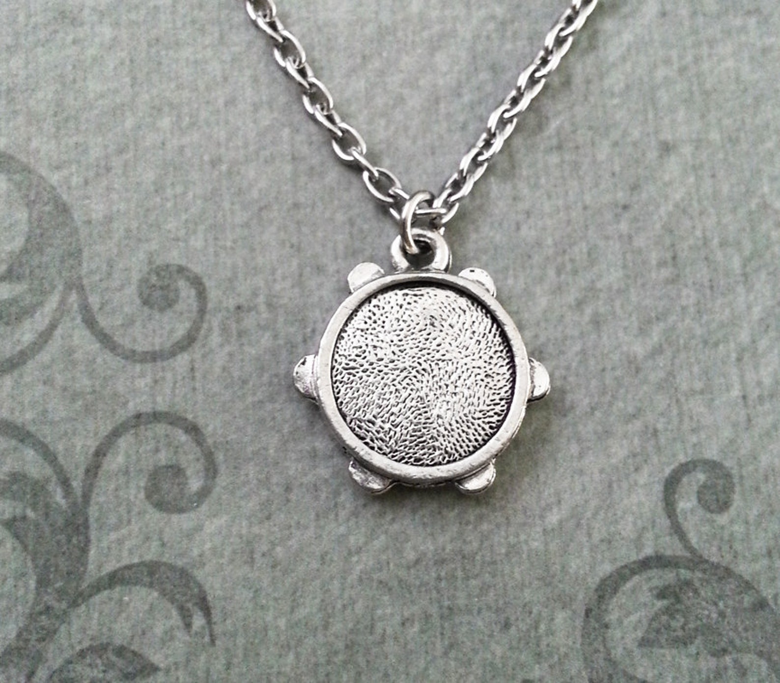 Tambourine Necklace SMALL Silver Tambourine Jewelry Tambourine Etsy