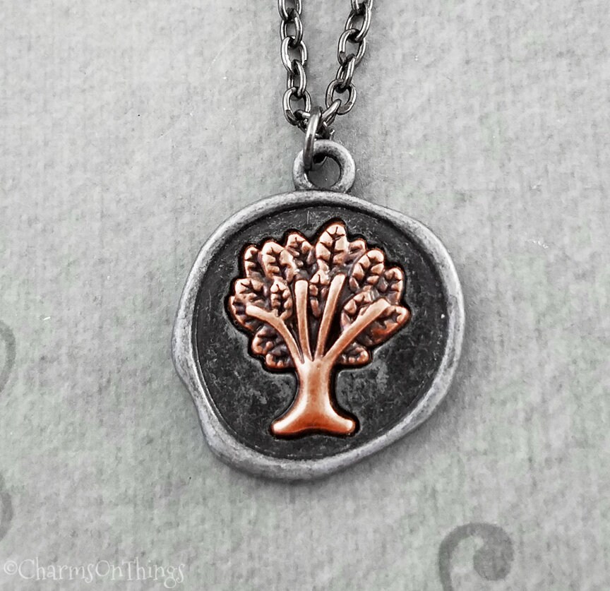 Black Long Suede necklace with a Large statement Copper Tree Of Life pendant 