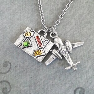 Airplane Necklace SMALL Plane Necklace Airplane Jewelry Suitcase Necklace Plane Charm Necklace World Travel Gift Long Distance Relationship