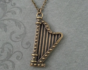 Harfe Halskette KLEINE Harfe Anhänger Klassische Musik Schmuck Bronze Halskette Musik Lehrer Geschenk Harfenistin Geschenk Musiker Geschenk Harfe Schmuck