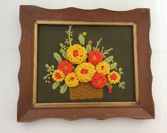 Vintage Framed Crewel Embroidery