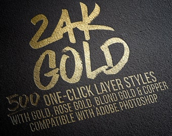 Gold Foil Layer Styles for Fonts and Lettering: Adobe Photoshop Instant Bling Overlay Text Effects, Metallic Shine, Sparkle, Glitter Writing