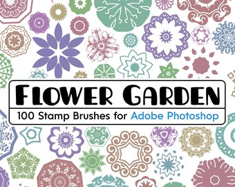 100 pinceles de sellos de flores para Adobe Photoshop: archivos de pinceles digitales de mandalas florales en formato abr