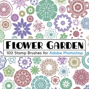 100 Flower Stamp Brushes for Adobe Photoshop - Floral Mandala Digital Brush Files in abr format