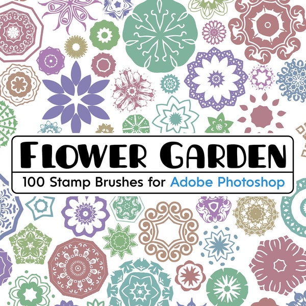 100 Flower Stamp Brushes for Adobe Photoshop - Floral Mandala Digital Brush Files in abr format