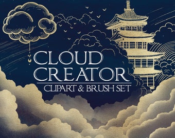 Juego de 400 pinceles para estampar garabatos en forma de nube: Photoshop, Procreate 5, superposición de contorno de forma PNG transparente, ilustraciones de dibujos de formación del cielo