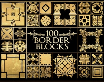 Conjunto de 100 bloques de borde vectoriales: arte de mosaicos de borde en formatos Ai, EPS, SVG y PNG transparente