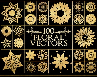 Colección de 100 vectores florales: diseños florales en formato Ai, EPS, SVG y PNG transparente