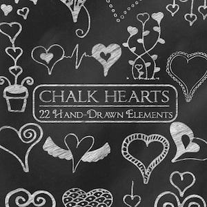 Digitale Kreide Clipart: Kreide Clip Art, Kreide Herz Doodles, Tafel Herz Clipart, Liebe Clipart, Valentinstag Kreide Grafik Vektor Download