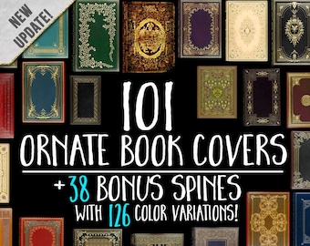 101 Book Covers: Book Cover Digital Paper - Decorative Old Book Graphics and Printable Book Textures Tome Fronts, 35 Antique Spines Clipart