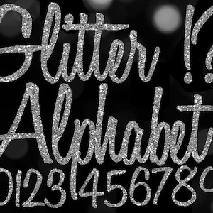 Digital Silver Alphabet Digital Clip Art, Silver Glitter Letters Digital Download, Digital Numbers, Silver Digital Letters Cursive Alphabet