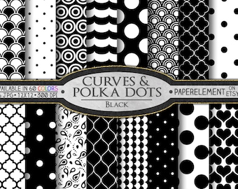 Black Polka Dot Digital Paper: White and Black Digital Paper, Black and White Printable Patterns, Black and White Scrapbook Paper