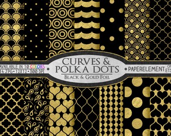 Black and Gold Digital Paper: Black and Gold Paper, Printable Black and Gold Scrapbook Paper, Gold Black Digital Paper Scrapbook Download