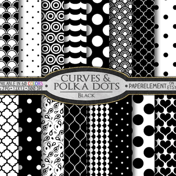 Black Polka Dot Digital Paper: White and Black Digital Paper, Black and White Printable Patterns, Black and White Scrapbook Paper