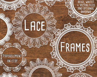 Digital Lace Clipart: Lace Clip Art, Lace Frame Clipart, Wedding Clipart Frames, White Lace Overlay, Black Lace Vectors Instant Download