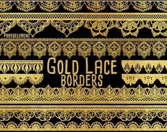 Gold Lace Borders: Gold Border Clipart Gold Lace Trim, Golden Border Clipart, Gold Border Clip Art Pack Digital Gold Border Instant Download