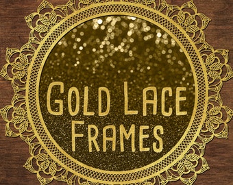 Gold Lace Frames Clipart: Gold Frame Clipart, Gold Clipart, Golden Lace, Gold Lace Overlay, Digital Gold Lace Graphic, Gold Digital Lace