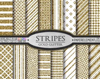 Gold Glitter Stripe Digital Paper Pack: Thin, Thick, Horizontal, Diagonal, Vertical, Nautical Backdrop, Background Graphics Print Download