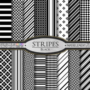 White and Black Stripe Digital Paper Pack: Thin, Thick, Horizontal, Diagonal, Vertical, Nautical Backdrop, Background Graphic Print Download