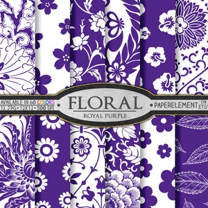 Set di modelli di carta digitale floreale viola reale: sfondo floreale, sfondi stampabili, album da scaricare, stampa di immagini grafiche primaverili