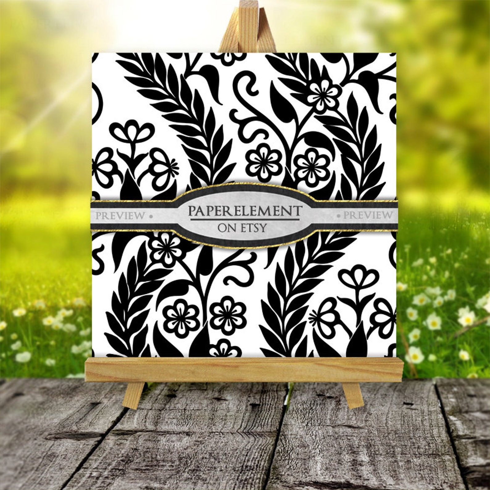 Black Floral Digital Paper Black and White Digital Paper Etsy