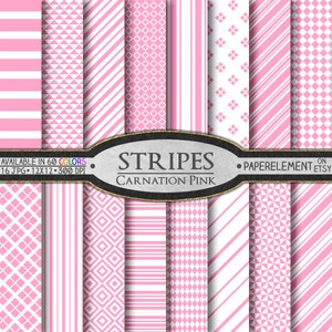 Carnation Pink Stripe Digital Paper Pack: Thin, Thick, Horizontal, Diagonal, Vertical, Nautical Backdrop, Background Graphics Print Download