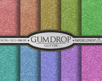 Glitter Digital Paper Pack: Gumdrop Candy Digital Paper - Printable Christmas Scrapbook Backgrounds with Rainbow Digital Paper