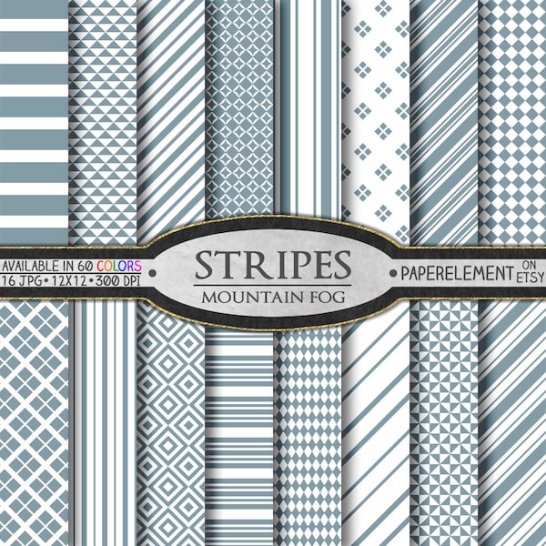 Mountain Fog Gray Stripe Digital Paper Pack: Thin, Thick, Horizontal, Diagonal, Vertical, Nautical Backdrop, Background Graphic Art Download