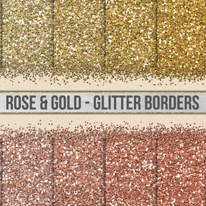 Rose Gold and Gold Glitter Border Clipart - Transparent PNG Clip Art of Sparkly Borders