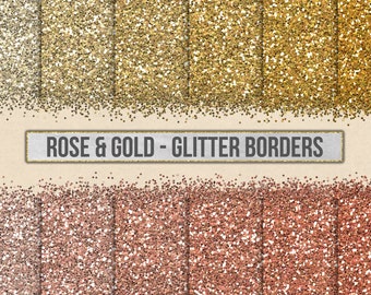 Clipart de borde dorado con purpurina dorada y rosa: clipart PNG transparente de bordes brillantes