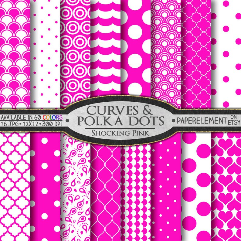 Shocking Pink Polka Dot Scrapbook Paper: Pink Shapes Digital | Etsy