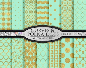 Mint und Gold Scrapbook Papier: Mint und Mint Scrapbook Papier, Cooles Mint und Goldenes Papier, Mint und Goldenes Tupfen Papier