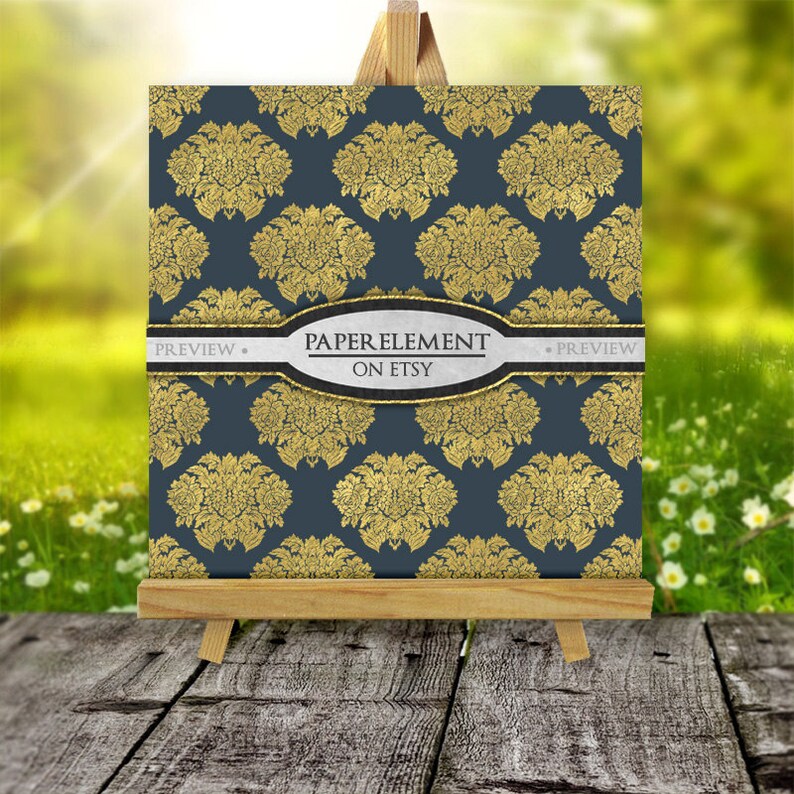 Charcoal Gray and Gold Damask Paper Gold and Gray Digital Etsy