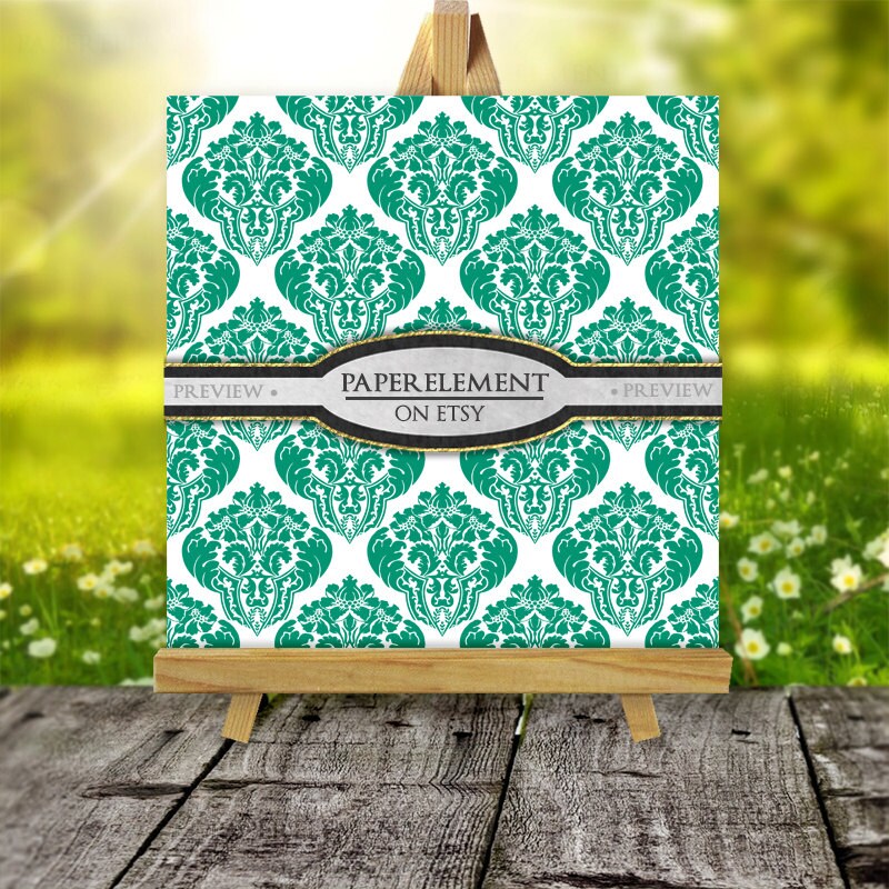 Emerald Green Damask Scrapbook Digital Paper Pack Printable Etsy