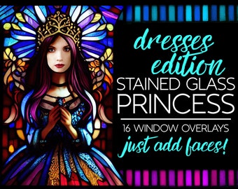 Imágenes prediseñadas de superposición de vestidos de princesa con vitrales: elementos de imágenes prediseñadas de vestidos bonitos: agregue sus propias caras