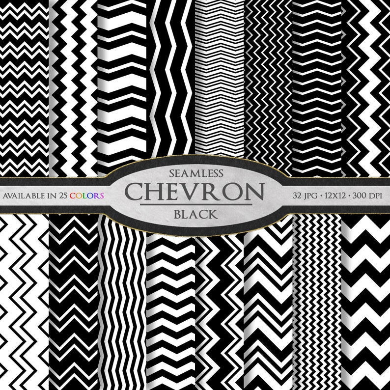 Black Chevron Digital Paper: Chevron Background, Chevron Scrapbook Paper, Chevron Digital Download, Digital Chevron Paper, Chevron Printable image 2