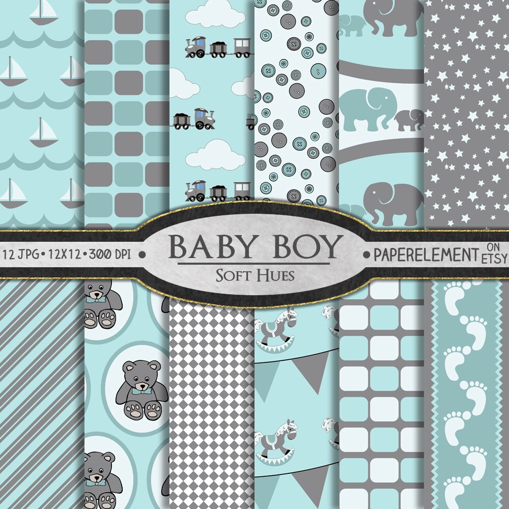 Baby Boy Scrapbook Paper Baby Boy Digital Paper in Soft Hues Etsy