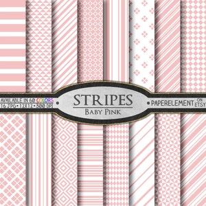 Baby Pink Stripe Digital Paper Pack: Thin, Thick, Horizontal, Diagonal, Vertical, Nautical Backdrop, Background Graphics Print Download