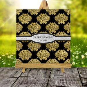 Black and Gold Foil Seamless Damask Pattern Digital Paper: Ornate ...
