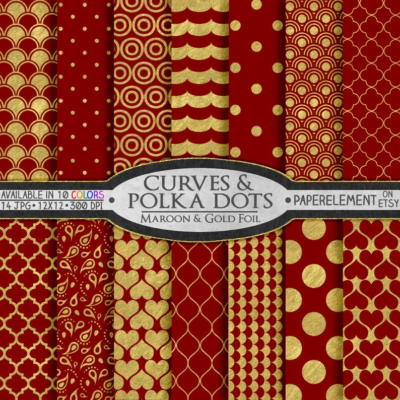 Maroon and Gold Polka Dot Wedding Scrapbook Paper Metallic Etsy