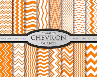 Papel digital de 12x12 con fondo naranja sin costuras y diseño de chevrón - Descarga de chevrón festivo naranja intenso y zigzag naranja - Chevron de colores brillantes