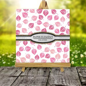 May include: A digital paper with a repeating pattern of pink leaves on a white background. The text "PAPER ELEMENT ON ETSY" is displayed on a black and silver banner.