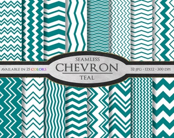 Teal Chevron Backdrop Download: Teal grünes Chevron Digitales Papier mit dunkelcyanen gebogenen Linien - Teal blauer Zickzackmuster blaugrüne Chevrons Hintergrund
