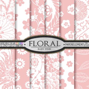 Blush babyroze bloemen digitale papierpatronen set: bloem achtergronden, achtergronden afdrukbaar plakboek downloaden, grafische afbeeldingen ontwerp afdrukken