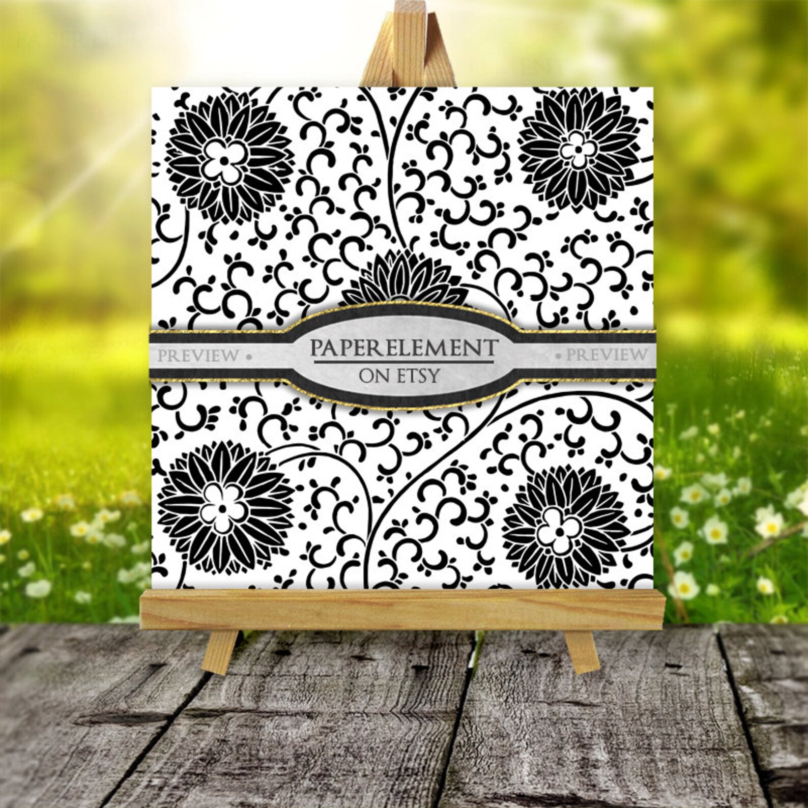 Black Floral Digital Paper Black and White Digital Paper Etsy