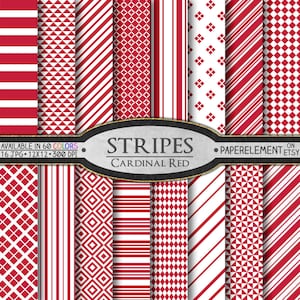 Cardinal Red Stripe Digital Paper Pack: Thin, Thick, Horizontal, Diagonal, Vertical, Nautical Backdrop, Background Graphics Print Download